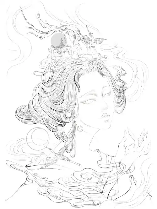 古风插画古风插画中的仙气鹅蛋脸少女