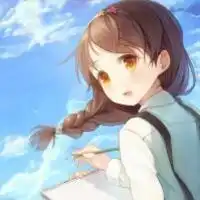 一个动漫少女跪坐在郊游餐布上拿着画本的扎着马尾辫橙色眼睛的是谁