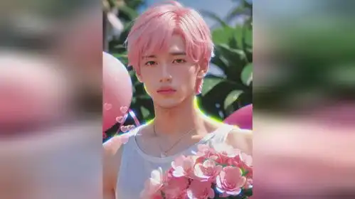 海边的温暖粉色系少年