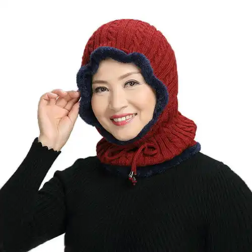 加绒毛线帽男女冬季中老年人爸爸帽子毛线针织帽骑车帽套头帽潮