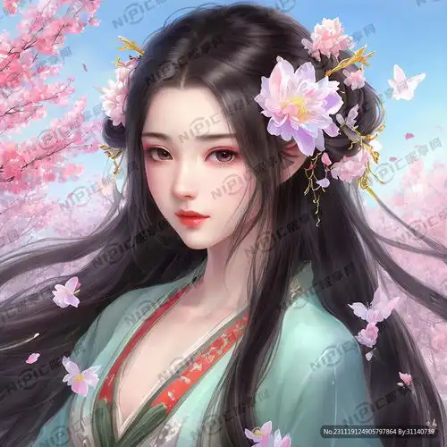 ai创作图古风动漫少女唯美春日花神面容精致毛发精致3d立体花朵盛开cg超细节超高清水彩画nipic.com