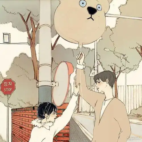 甜齁的情侣插画,看得人脸红心跳想恋爱网友呵,这该死的爱情