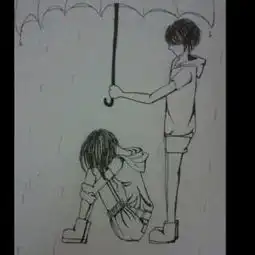 一个男孩陪伴在一个伤心女孩身边的漫画图片