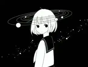 一张图是一个短发动漫女孩头上有行星的穿着学院风的衣服黑白图求原图下面是图
