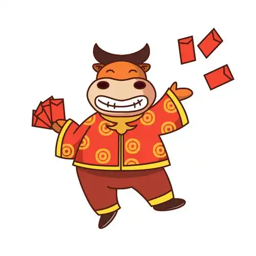 卡通手绘形象撒红包牛年形象插画素材广告素材下载至来源处