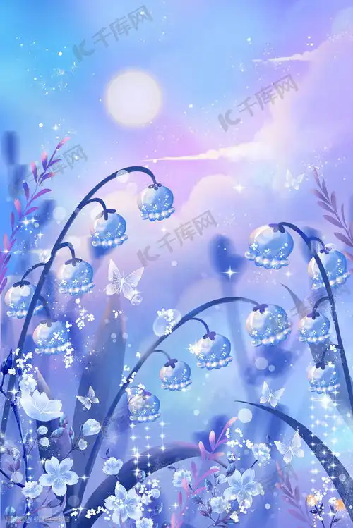 蓝色唯美铃兰花朵唯美风景背景插画图片千库网