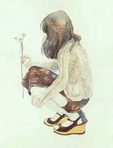 找一张图整体绿色的,有个女孩两只手拿了一枝花,很唯美,注不是真的人,有点像漫画里的人