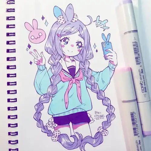 cg原画插画教程q版可爱动漫少女头发上色