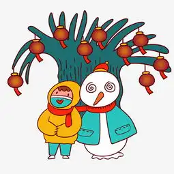 手绘矢量卡通可爱新年过年小男孩和雪人图片素材其他格式下载动漫人物大全