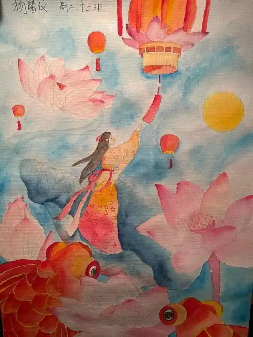 践行十个一绘青春风采,画中秋团圆青岛十九中举行我们的节日中秋主题绘画作品展示
