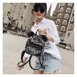 纪蔻小清新亮片双肩包女2019新款韩版百搭可爱耳朵少女小背包学生书包
