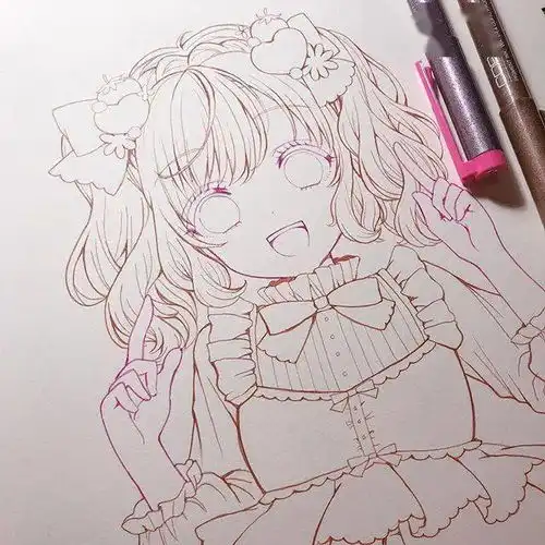 炒鸡可爱仙气的动漫人物女生马克笔插画线稿