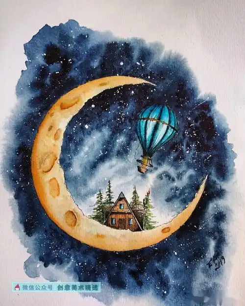 水色之美梦幻的蓝色系水彩插画