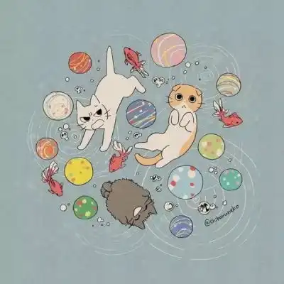 一组卡通可爱猫咪头像日本画师