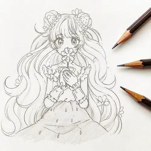 二次元少女铅笔手绘线稿