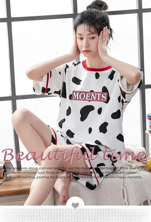 卓纪夏天睡衣女纯棉可爱卡通韩版学生ins风短袖短裤两件套家居服套装