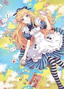 请帮我找一个动漫女孩的名字黄色卷发,蓝色眼睛,拿着相机的