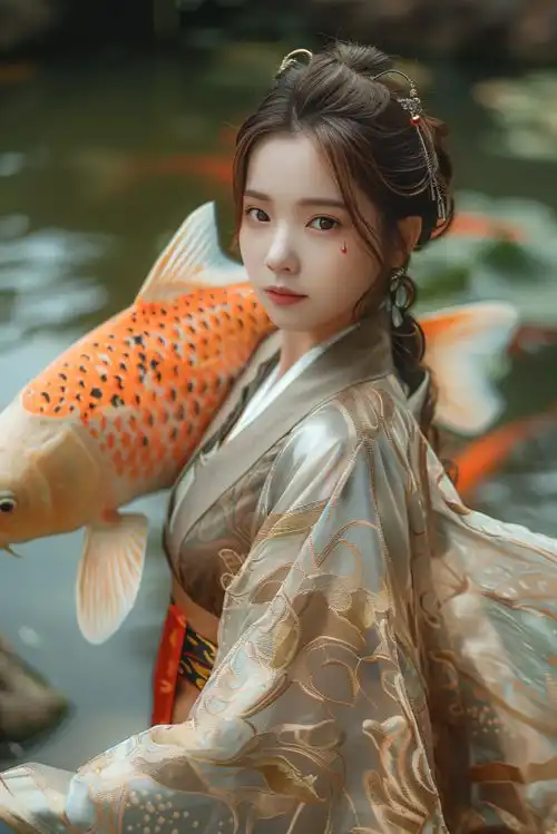 东方气质美女锦鲤人物肖像摄影图摄影图