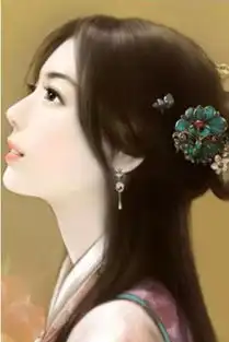 古风女子仰头仰望天空的图片插画类型或动漫忧郁点的