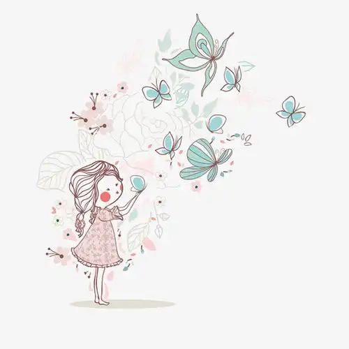 卡通女孩和蝴蝶