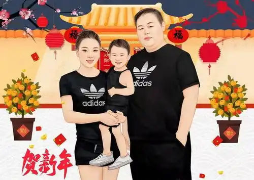 一张张真人q版的真人漫画微信头像,全家福,一家三口,一家四口