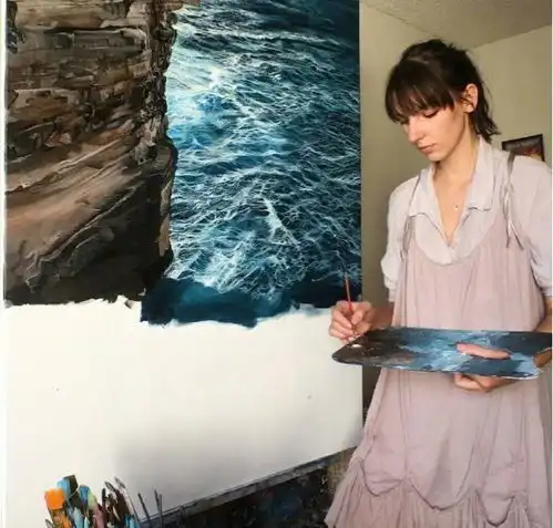 小央美美术美女画家笔下的海景油画好美