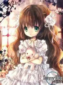 一个动漫美少女,抱着一只小熊,很唯美