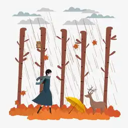 卡通插画风下雨天行走的女孩图片素材其他格式下载动漫人物大全