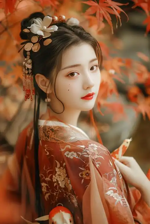 古典大气美女锦鲤汉服人物肖像摄影图摄影图下载至来源处