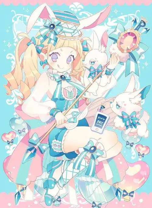 人物绘画,蓝色系可爱的卡通动漫女孩,细节画的超棒