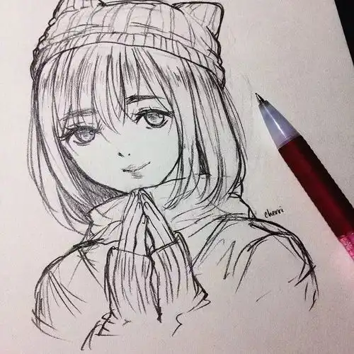 16岁二次元少女用铅笔描绘灵动的动漫人物
