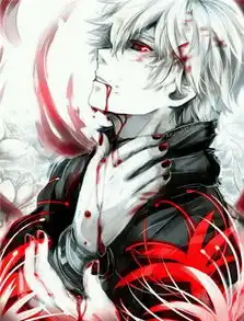 棕色底动漫男生白色头发,手里拿着一朵曼珠沙华,赤脚