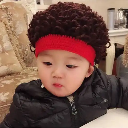 新儿童毛线帽子假发假发帽假发短发帽子男女潮帽宝宝帽卷发假发帽