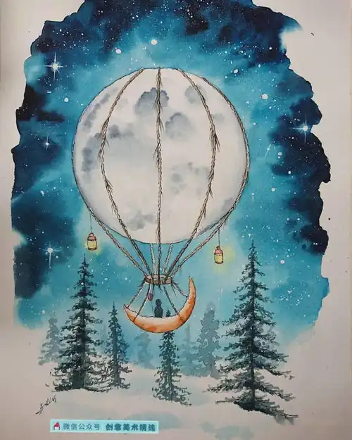 水色之美梦幻的蓝色系水彩插画