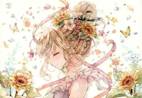 宝藏画师透明水彩上色可爱清新动漫少女