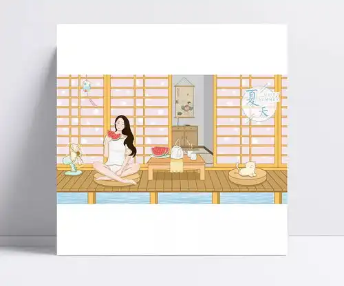 夏季吃西瓜的美女插画psd图片psd素材,psd分层素材,卡通动漫,夏季,女性,人物,电风扇,猫,茶壶,西瓜,美女,夏天,动漫人物,卡通插画期遇