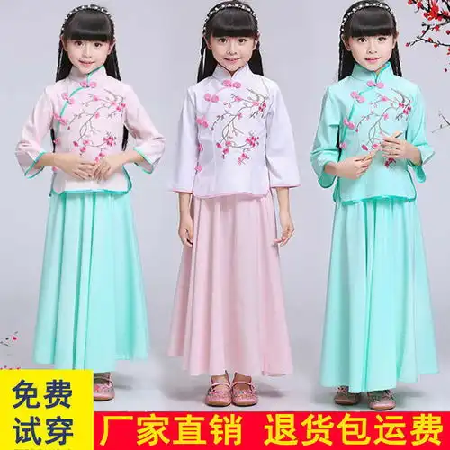 汉服女童唐装古风仙女裙超仙春秋装古装夏儿童旗袍裙套装12中国风