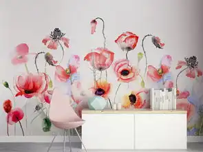 水彩手绘ins粉色花卉唯美背景墙壁纸壁画图片素材效果图下载手绘电视背景墙图大全电视背景墙编号18880990