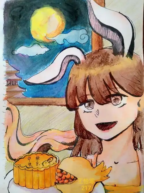 践行十个一绘青春风采,画中秋团圆青岛十九中举行我们的节日中秋主题绘画作品展示