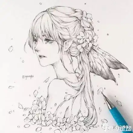 一组超仙的少女手绘线稿,可以动手画一画