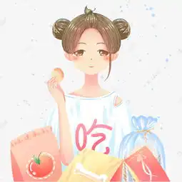 蓝色唯美卡通可爱少女吃零食食品吃货插画素材图片免费下载千库网