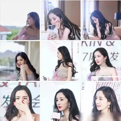 35岁杨幂穿抹胸绸缎羽毛裙,精修图像少女,原图像妇女