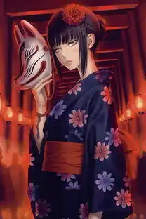 上次看见一张紫色头发的动漫女孩拿着狐狸面具长着狐狸耳朵的图片,现在找不到了哪位帮忙看看有没有谢谢了