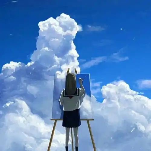 动漫女头蓝色系手绘女生头像