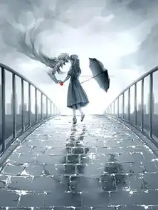 求下雨天男女接吻的动漫图片要感觉很伤感的可以有伞在地上