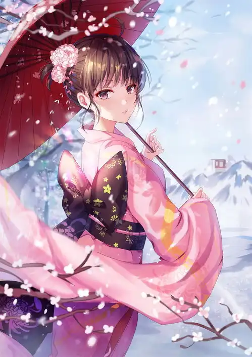 二次元动漫图片樱花配和服美得不像话