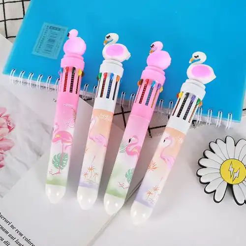 抖音网红卡通网红少女清新系列10色按动圆珠笔多功能办公手账可用