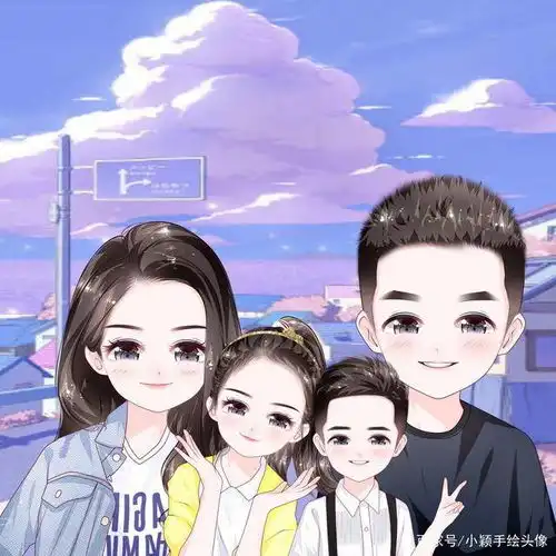 真人照片手绘,一家四口卡通头像,精致可爱又好看