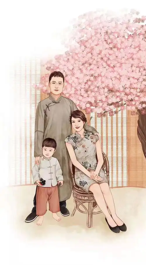 一张张真人q版的真人漫画微信头像,全家福,一家三口,一家四口