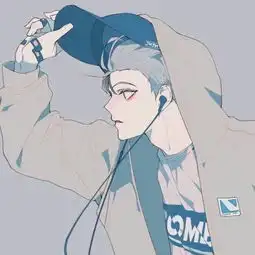 动漫头像,灰色为主,蓝色也行,侧身